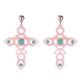 Oorbellen | Barok | Kruis | Pink