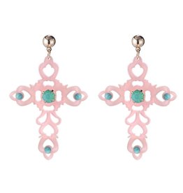 Oorbellen Baroque Cross Pink