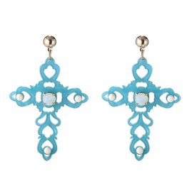 Oorbellen | Barok | Kruis | Blauw-Groen