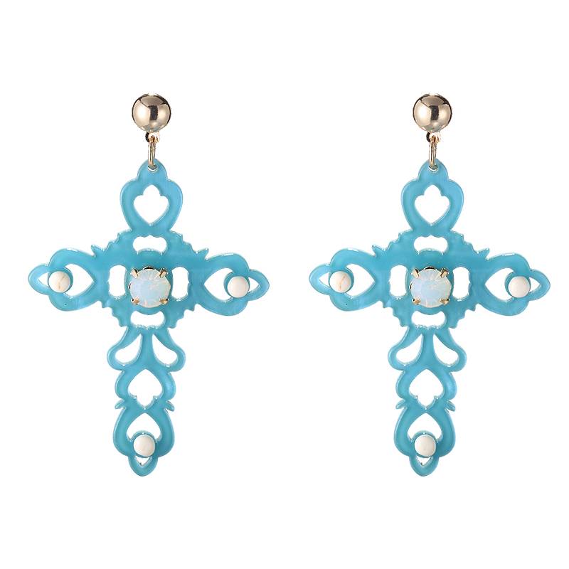 Oorbellen Barok kruis -  Blauw-Groen