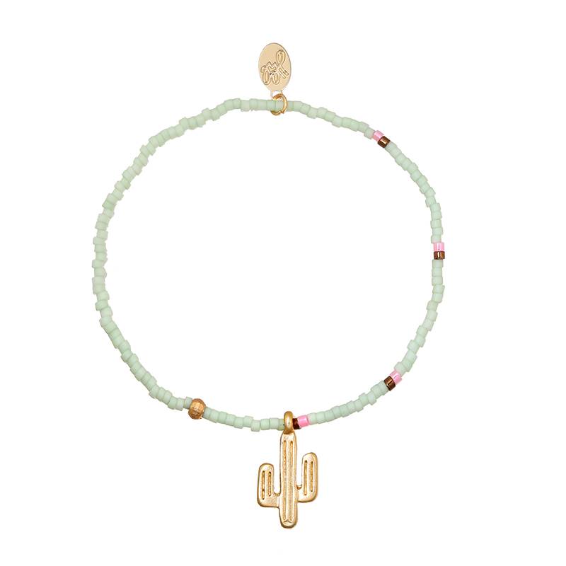 Elastisch Groen armbandje met gouden Cactus