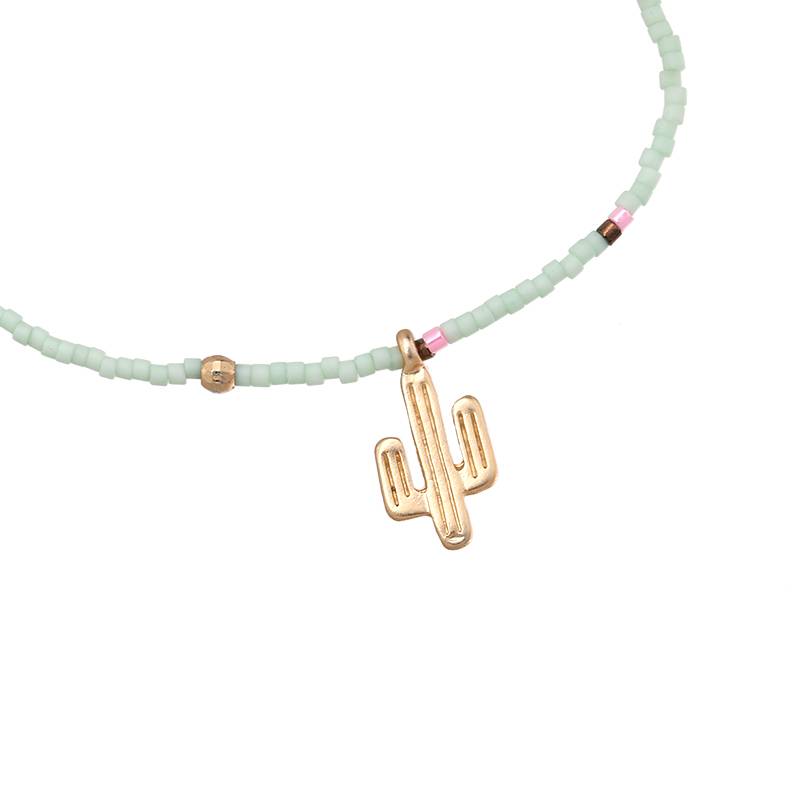 Elastisch Groen armbandje met gouden Cactus