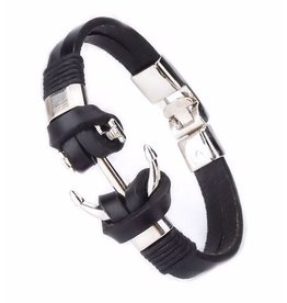 Sazou Jewels Armband Leer | Black | Anker