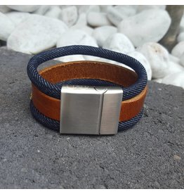 B & L Armband Leer | Cognac | Jeans | Steel