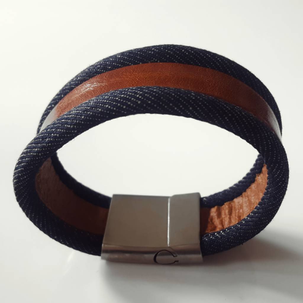 B & L Echt leren armband Cognac - Jeans met steel slot