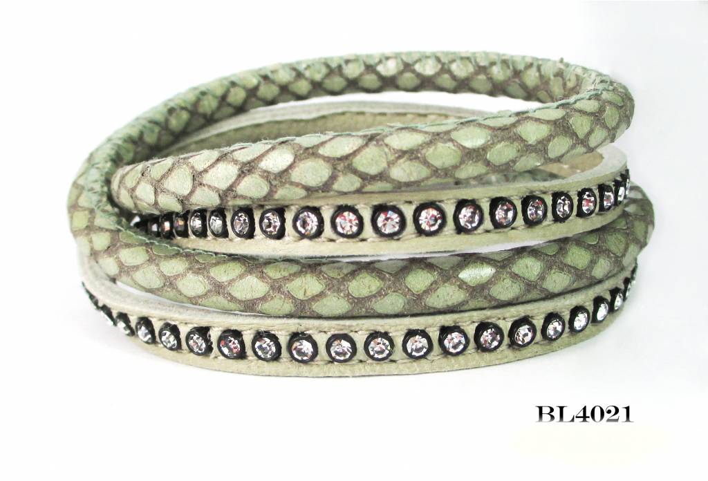 B & L Lederen Wikkel Armband Green 4021