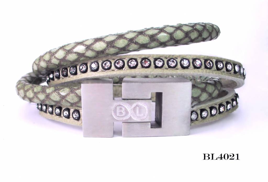 B & L Lederen Wikkel Armband Green 4021