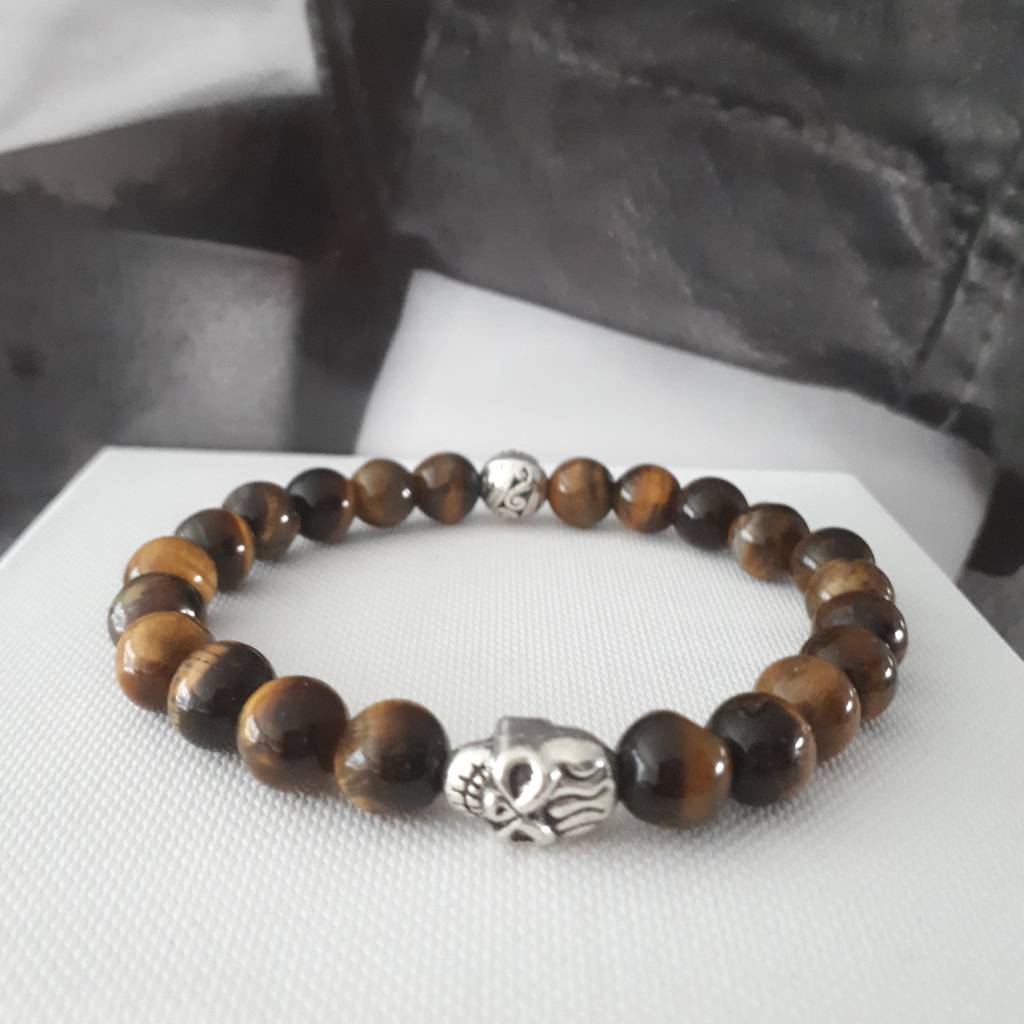 Sazou Jewels Armband Natural Stones Tyger Eye Skull