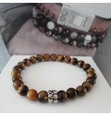 Armband Tiger Eye met zilveren Ton kraal  78-10