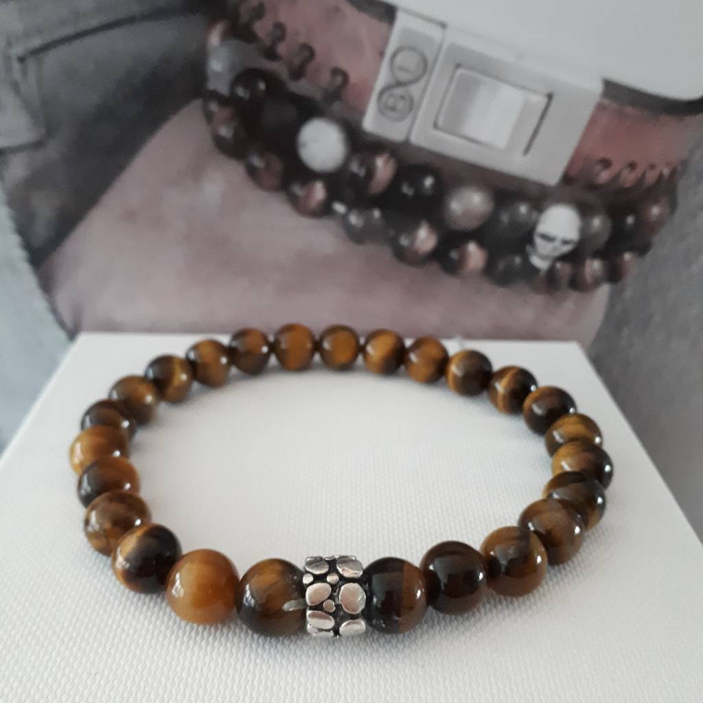 Armband Tiger Eye met zilveren Ton kraal  78-10