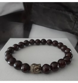 Sazou Jewels Armband Natural Stones | Granaat | Rood bruin | Shakyamuni hoofd