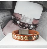 B & L Lederen Armband Cognac Brown  met studs  BL 99829