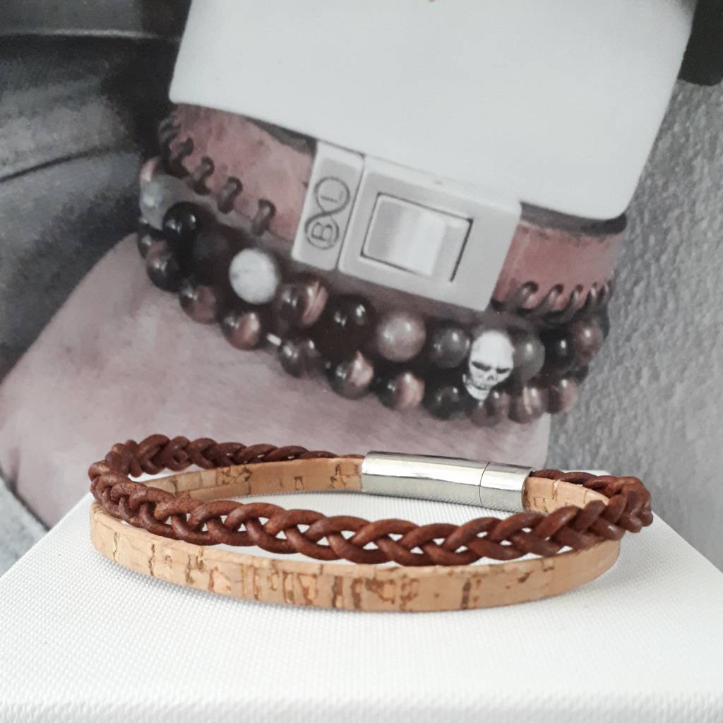 B & L Armband leer en kurk Cognac BL99834