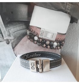 B & L Armband Leer | Grey | Robuust Steel slot