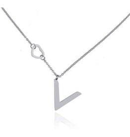 Ketting Stainless Steel Heart & V - Shiny Zilver