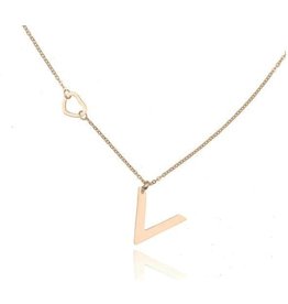 Ketting Stainless Steel Heart & V - Gold