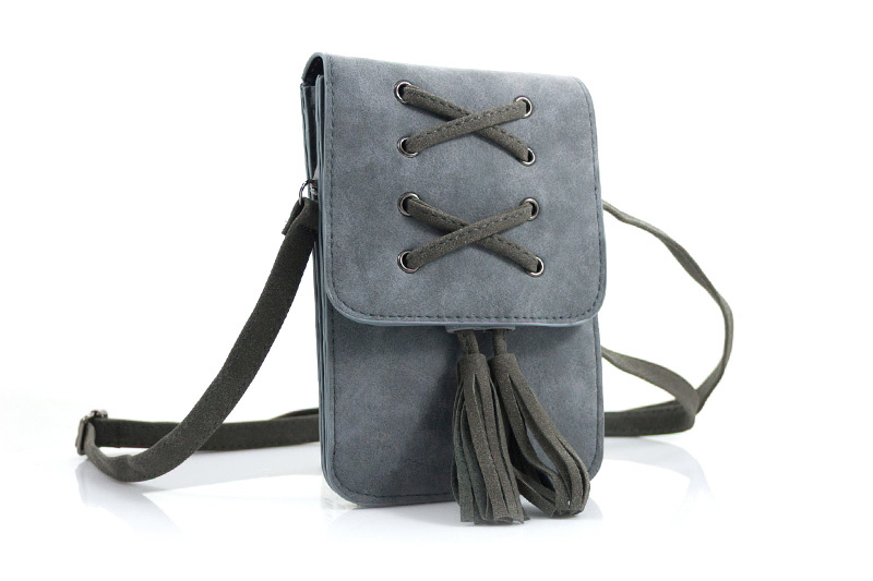 Heup,- Cross BodyBag Grey  met 2 kwasten