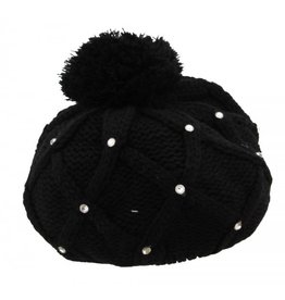 Beanie met Crystals Zwart | M004