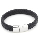 Sazou Jewels Zwart Leren Armband met Stainless  Steel Slot