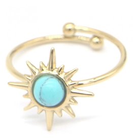 Ring | Sun | Steel | Gold Plated | Turquoise