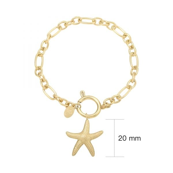 Stainless Steel Gold Plated Schakel Armband met Starfish bedel