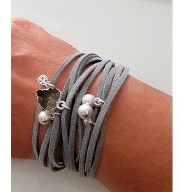 A-Zone Armband Suede koord met bedels Licht grijs