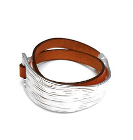 A-Zone Armband | Leer | Metalen Element | Cognac