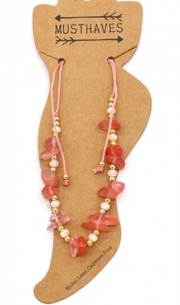 Musthaves Enkelbandje Pink Stones met verstelbare schuif knoopsluiting