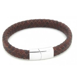 Sazou Jewels Armband Leer | Dark Red Brown | Braided | Stainless Steel