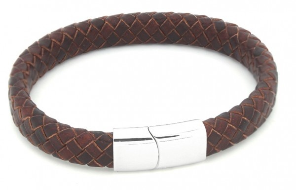 Sazou Jewels Rood bruin Leren Armband met Stainless  Steel Slot