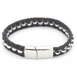 Sazou Jewels Armband Stainless Steel & Leather Black