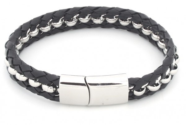 Sazou Jewels Armband Stainless Steel & Leather Black