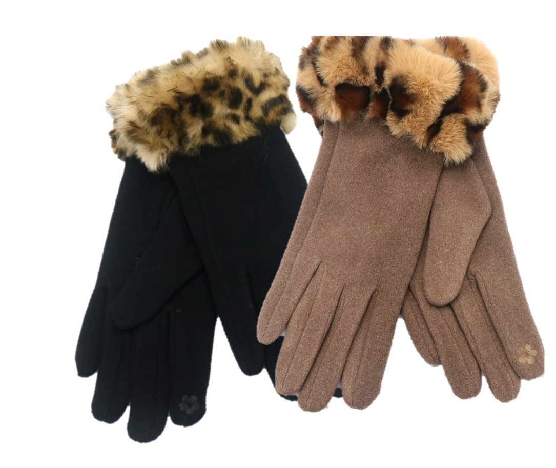 Dames Handschoenen Fake Fur Black-Brown