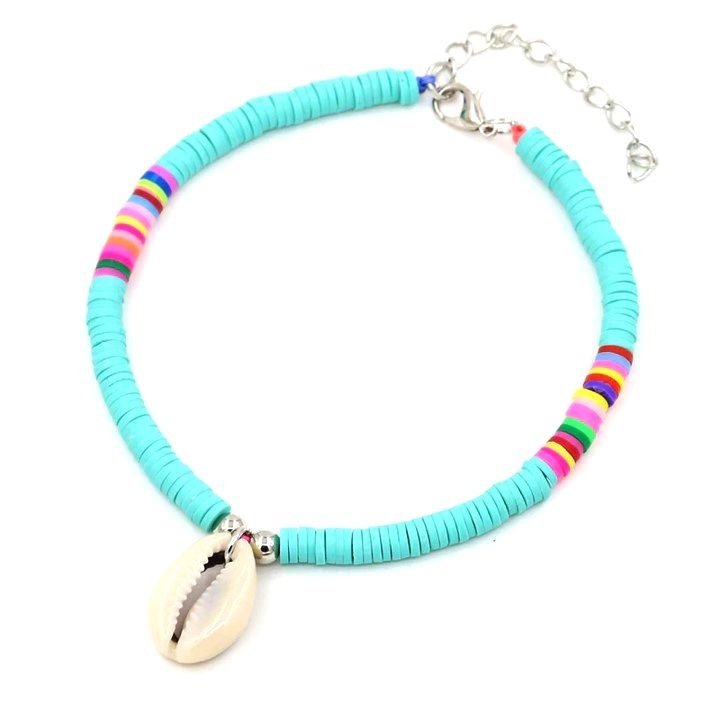 Enkelbandje Beach Turquoise met schelp