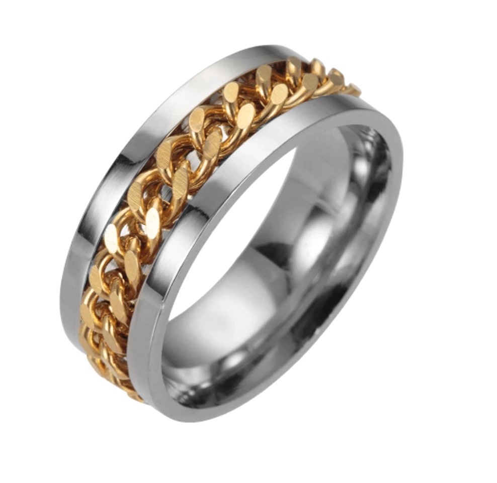 Ring Titanium met gouden gourmetschakel band