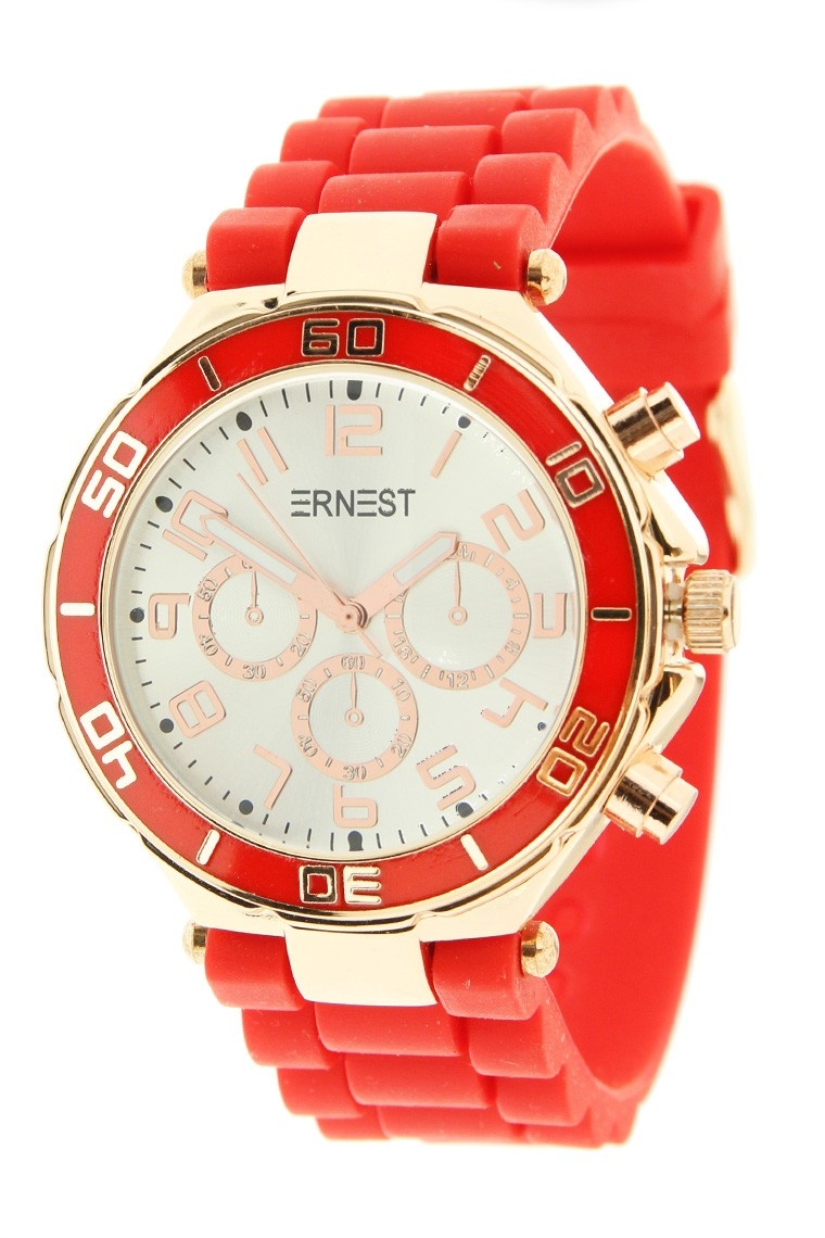 Ernest Horloge rose case RED met siliconen band