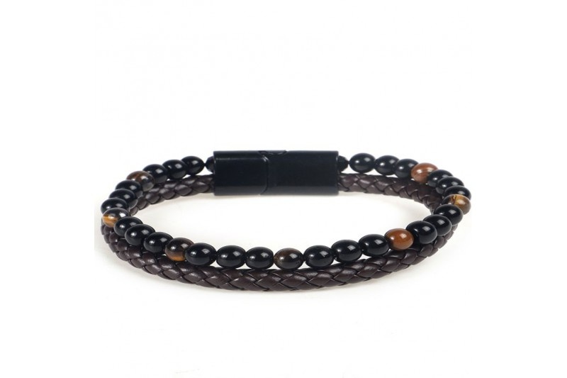 Sazou Jewels Dubbele armband Just For Him Leather en stones