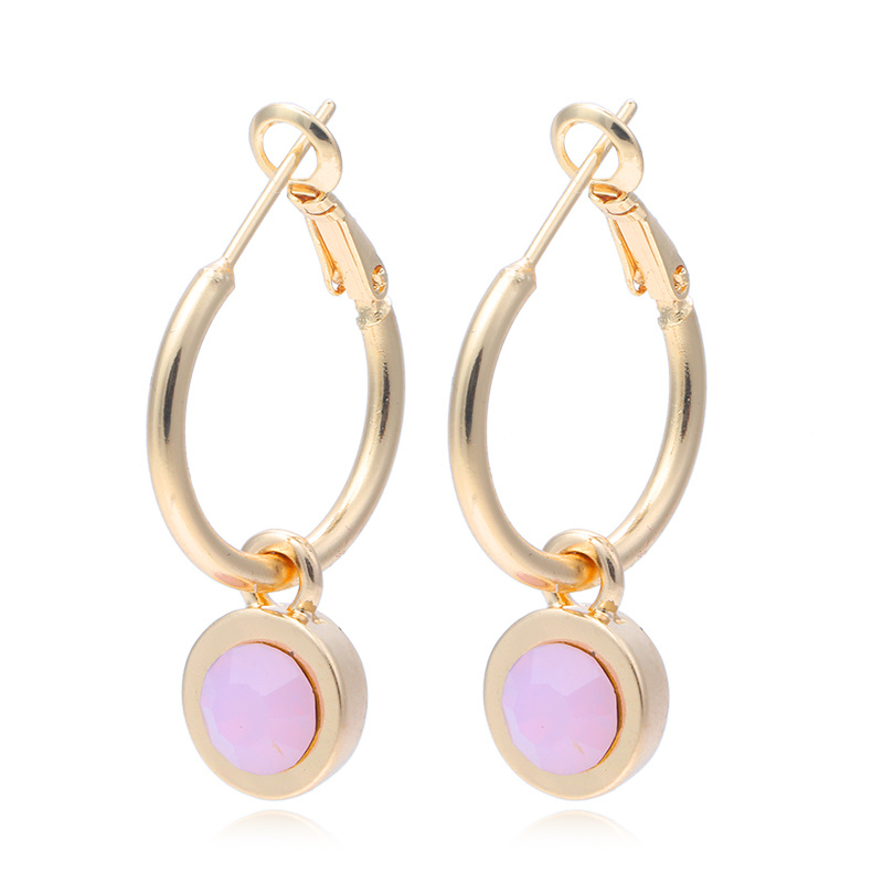 Oorbellen Creolen Sparkle gold  met een hangertje met roze steen