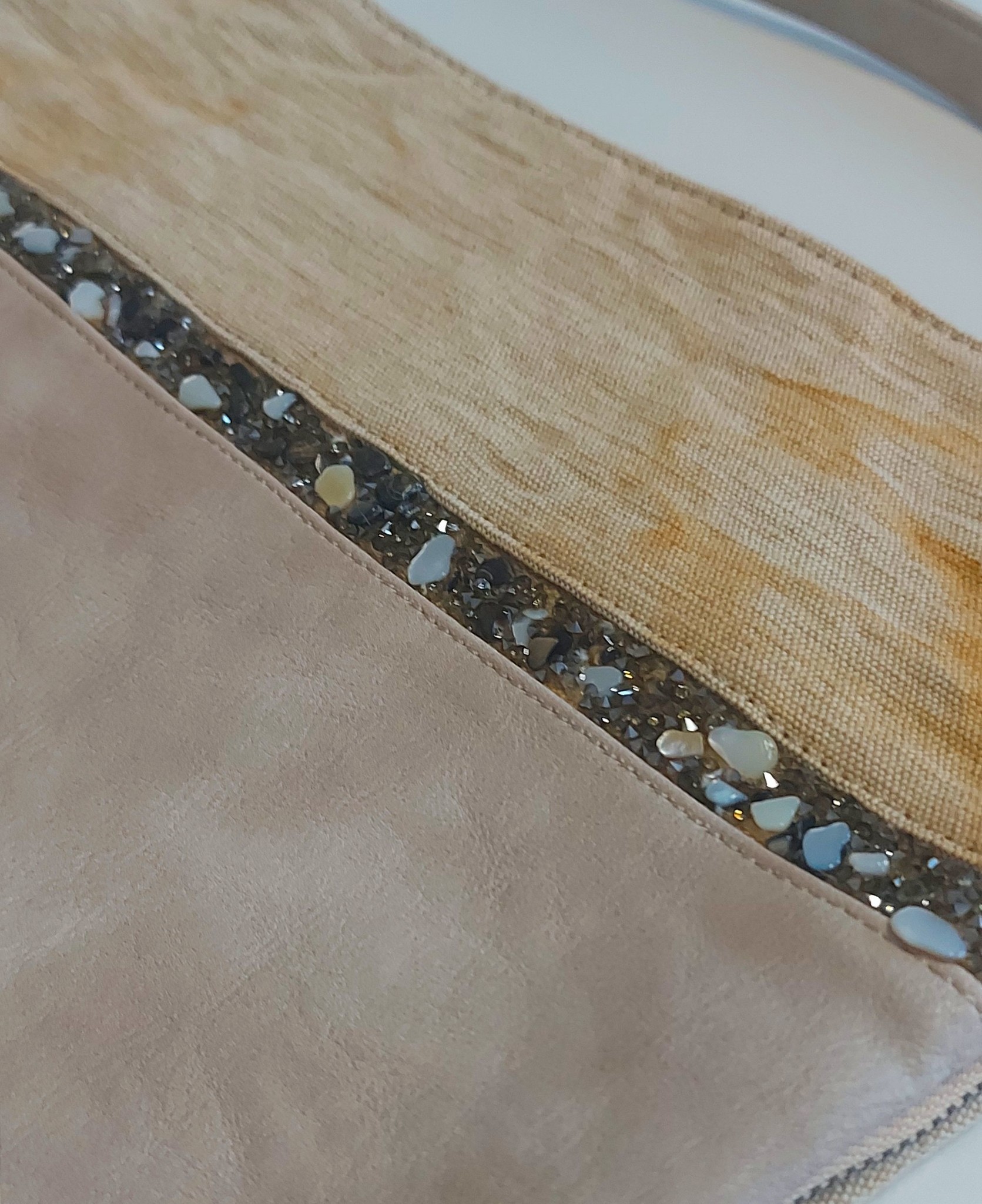 Beige Oker tas Mandoline met decoratieve steentjes