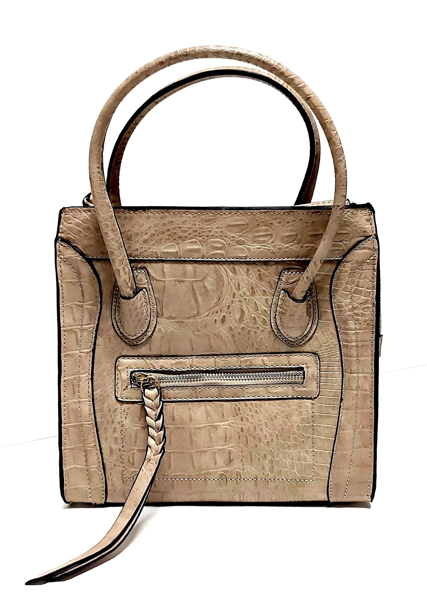 Giuliano Compacte beige handtas met slangen print