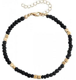 Sazou Jewels Enkelbandje Glasbeads Zwart | Goud