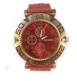 Carsidun Carsidun analoog heren horloge Bordeaux met brons look en canvasband