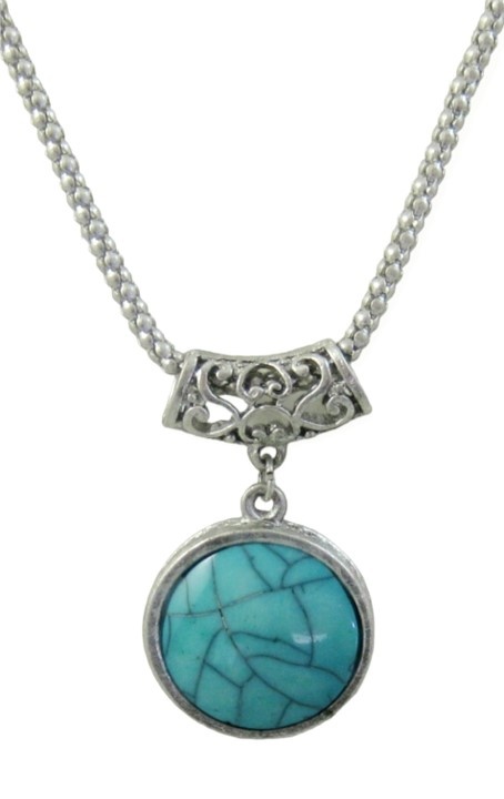 Ketting Boho Ibiza  met Amulet van Tibetaans Zilver in  Turquoise