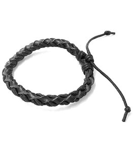 Sazou Jewels Armband Leer | Zwart | Braided | Treksluiting