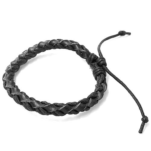 Sazou Jewels Zwart gevlochten leren Armband met wax koord