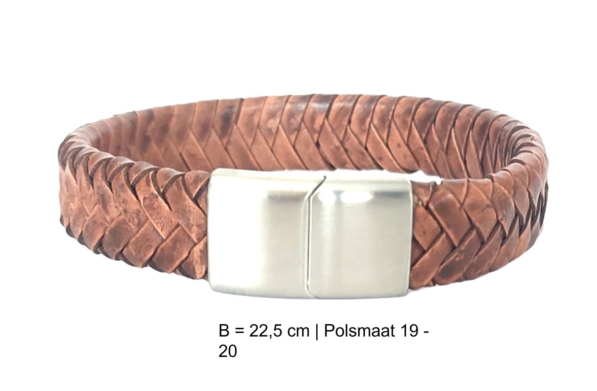 Sazou Jewels Cognac lederen armband met Stainless Steel slot