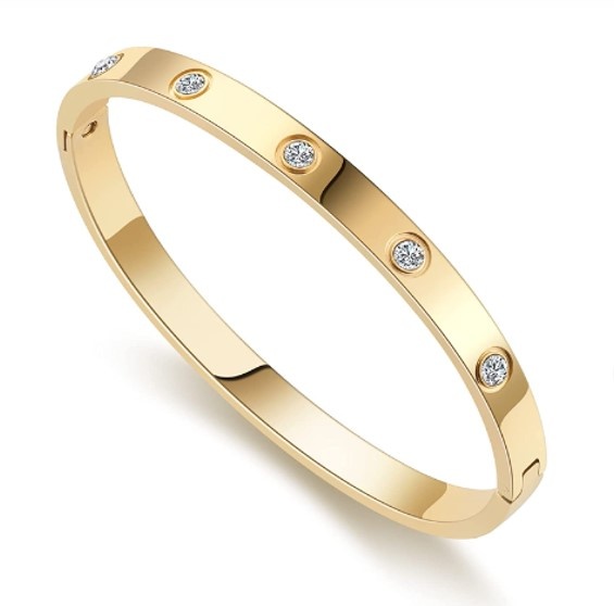 Stainless Steel Gold Plated Bangle met zirkonia's