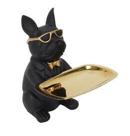 Spaarpot zwarte bulldog met goud dienblad