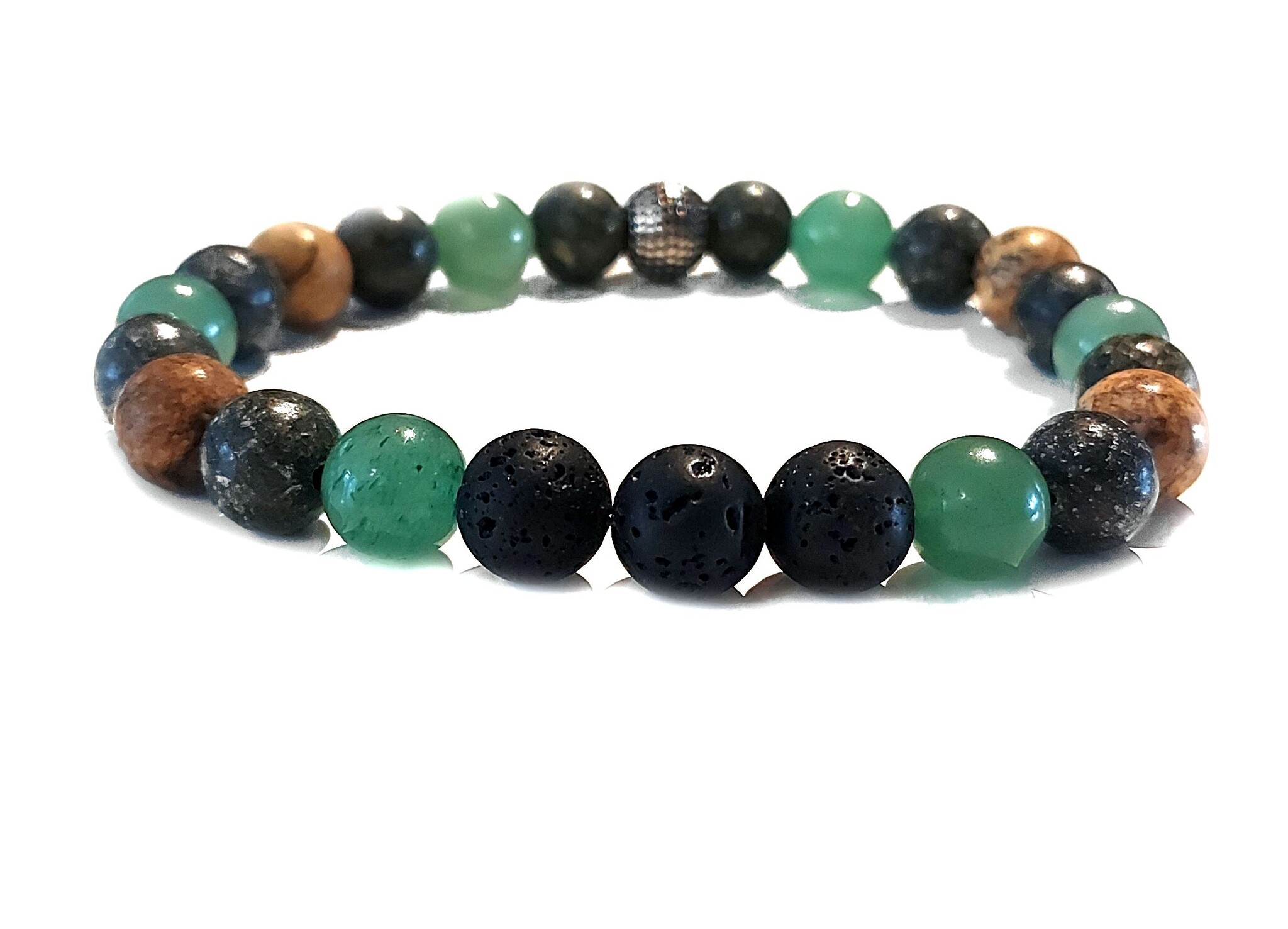 Sazou Jewels Armband Natural Stones | Groene Jade | Gele matte Jaspis | Groene Zoisiet | Lava | Steel