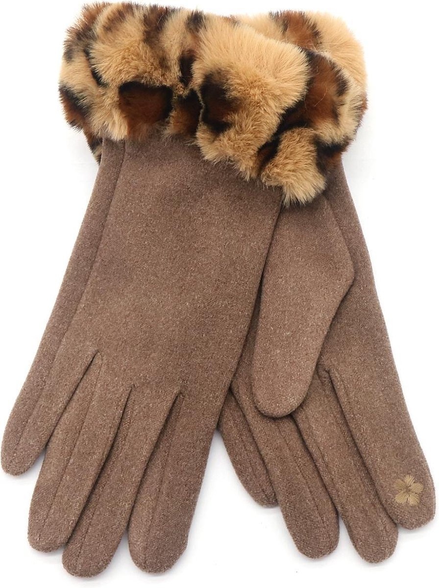 Musthaves Dames Handschoenen Fake Fur Black-Brown